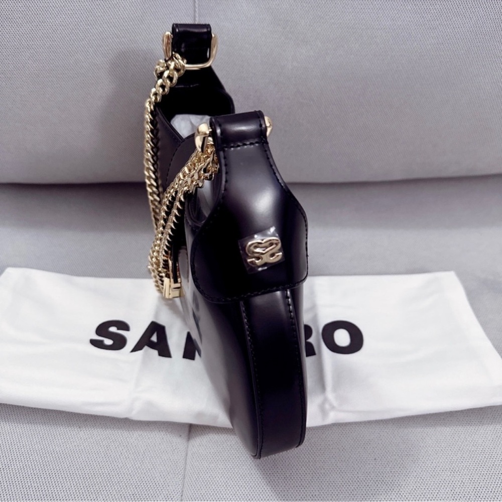 Sandro Sweet Janet Chain Leather Shoulder Bag In Black NWT - Picture 6 of 12